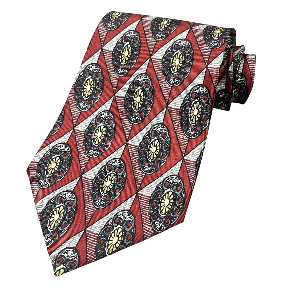 Vtg Givenchy Monsieur 100% Silk Luxury Necktie Red Medallion Print USA Made
